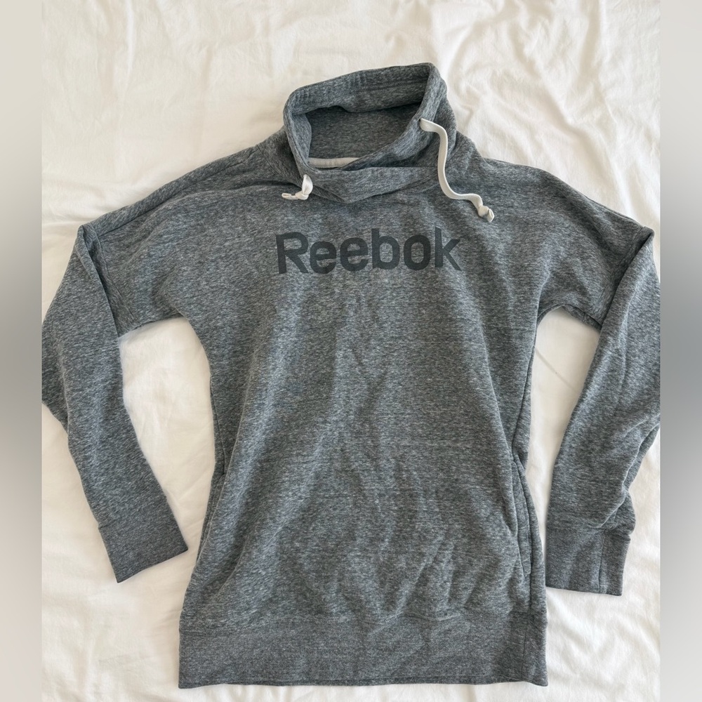 Reebok Gray Pullover Hoodie with crossover neck
